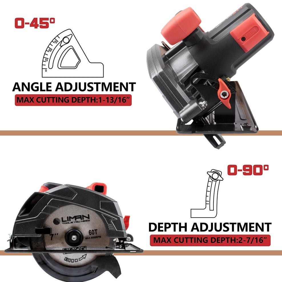 KLJ JLD Circular Saw Gergaji Kayu Listrik 900W Circular Saw 7 Inch Mesin Serkel Kayu Sirkular Saw Me
