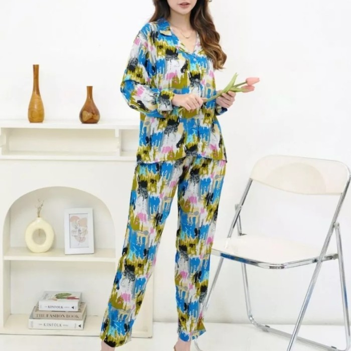 Piyama Wanita Baju Tangan Panjang Viscose Premium Rayon Pajamas