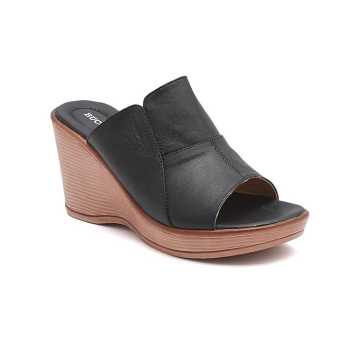 Buccheri Sandal Wedges Wanita Ede Black /Fashion Wanita Leather