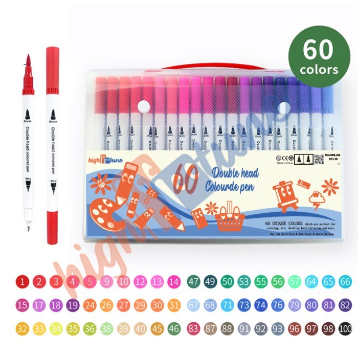 

HIGHTUNE COLOR BRUSH PEN BRUSHPEN SPIDOL KALIGRAFI SET DOUBLE TIP 12/36/60/100 WARNA PAINT MARKER