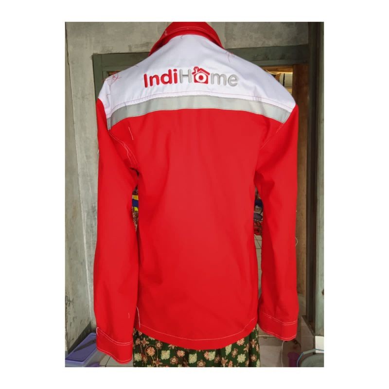 Kejar Promo Baju Indihome Lengan Panjang Seragam Telkom Kemeja Kerja Merah Putih Logo Bordir