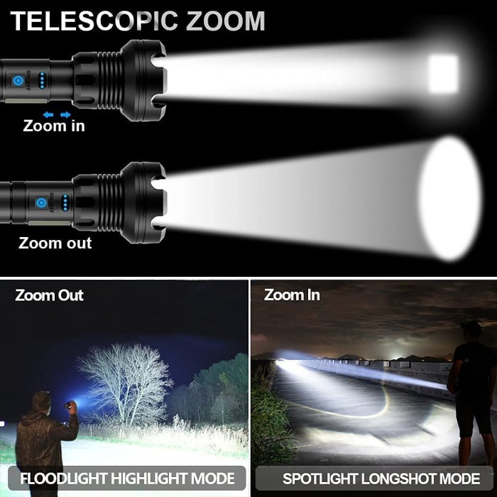 Senter Swat Xhp-160 Core Led Super Terang Senter Cob Zoom Cas Usb