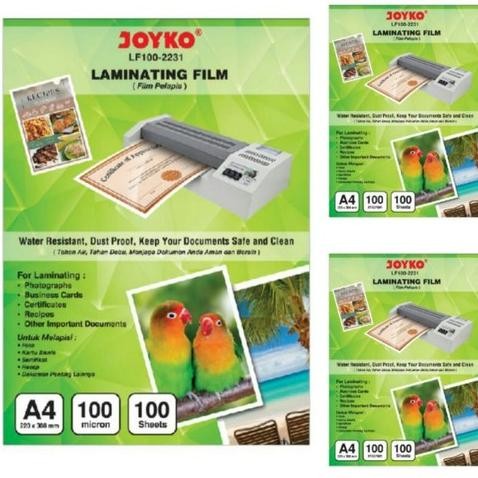 Plastik Laminating Film A4 Joyko Isi 100 Lembar Tebal 100 Micron