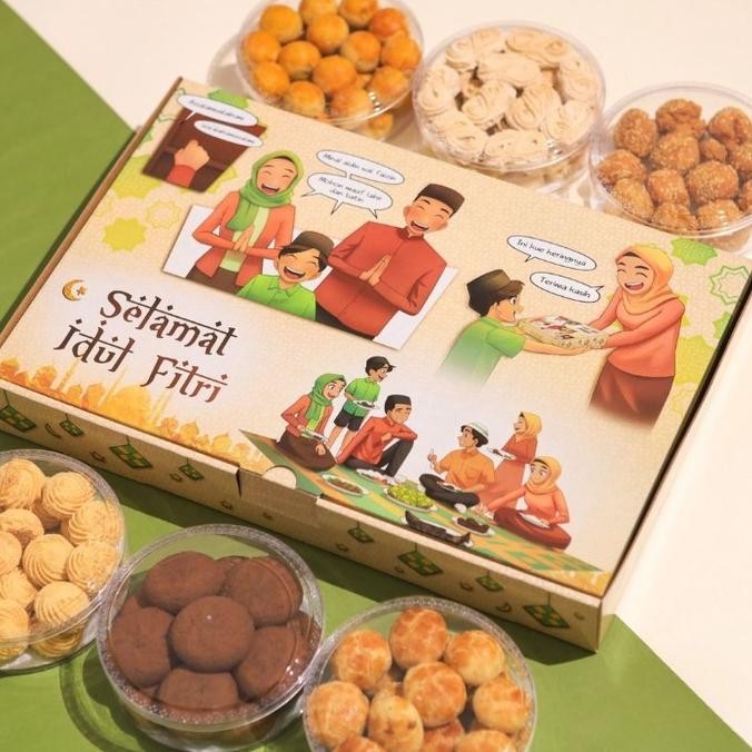 Kardus Lebaran isi 6 Toples 250 gr Box Kue Kering Hampers Idul Fitri - elegant terbatas BPS