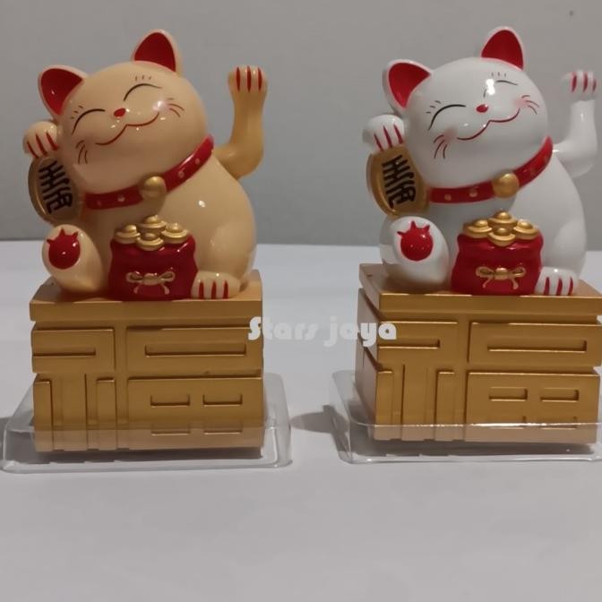 Buruan serbu] Patung Kucing Hoki Lucky Cat Tangan Gerak Goyang Cina Solar Mini Kecil Jepang