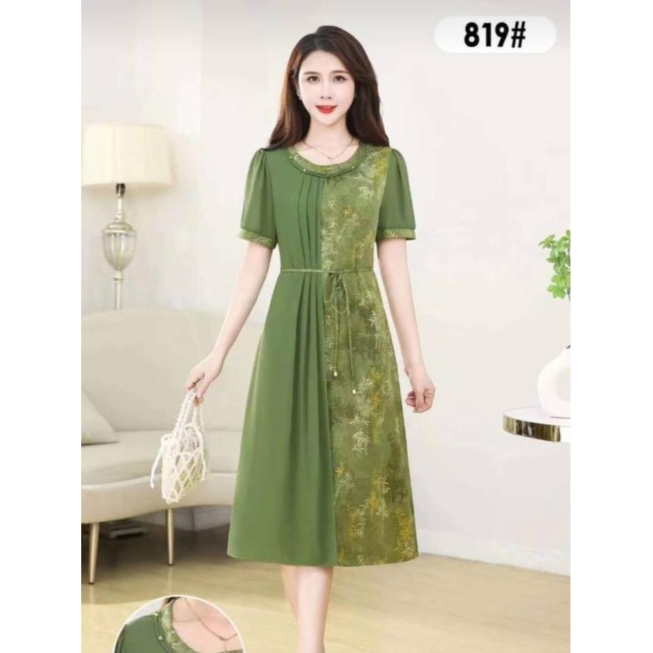Emma.Butik E00221 Midi Dress Wanita Siffon Formal Casual Gereja Gaun Mewah Pesta Kondangan Lengan