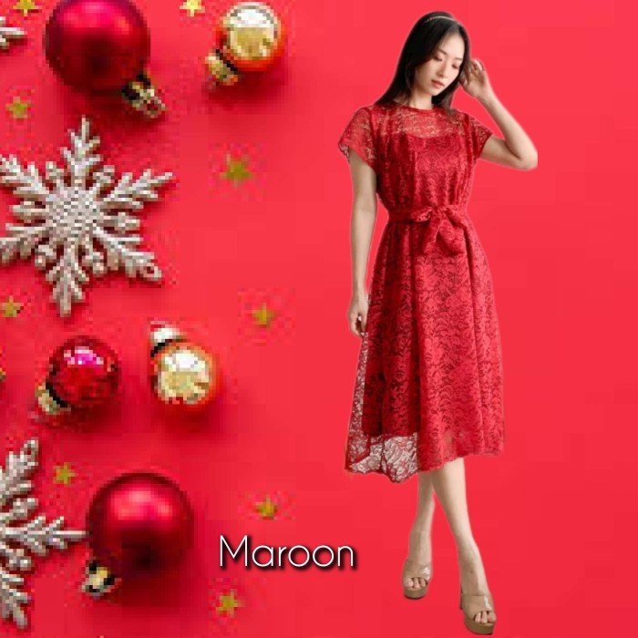 Dress Blouse Outer Code Pesta Party Brukat Rok Jumbo Bigsize Merah
