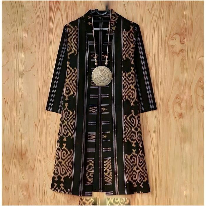 Cardigan Long Outer Tenun Tradisional Muslim Wanita