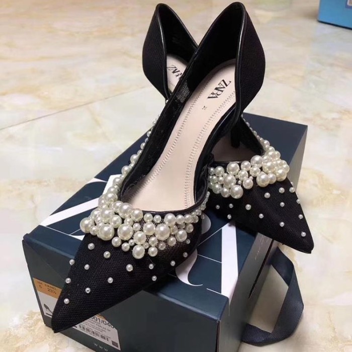 Sepatu Hak Zara Pearl Beads Ori / Sepatu High Heels Wanita Zara