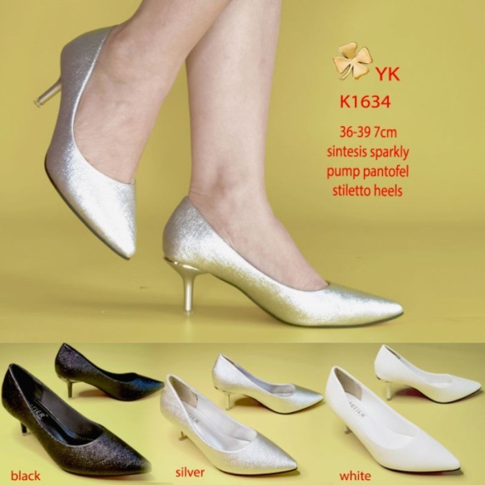 Ykshoes 1634 Heels 7Cm Pump Pantofel Shoes Black White Silver Ketutup