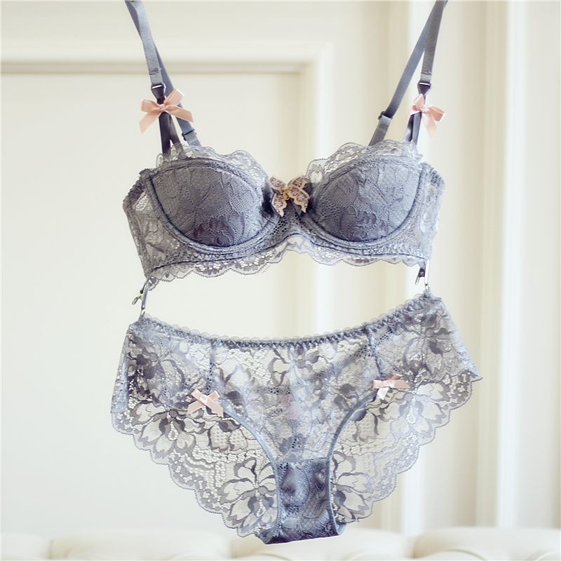 Set Bra Renda Setengah Cup, Bra Perempuan Ukuran Kecil, Atas Pendukung, Anti-kendur, Bernafas