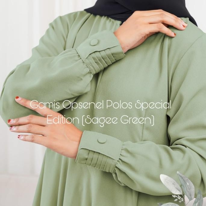 Terlaris Gamis Sage Green Polos Wollycrepe-Gamis Opnesel Hermosa Sage Green Berkualitas