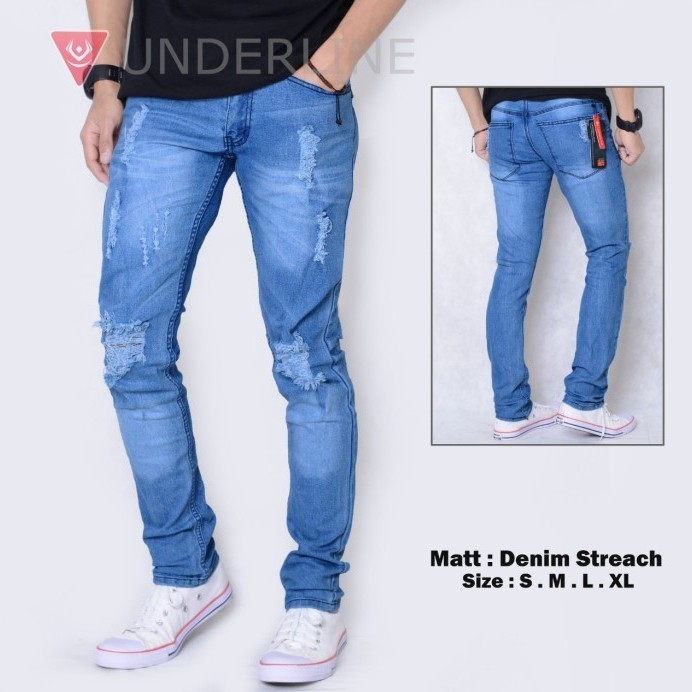 Cod /Celana Jeans Pria Skiny Sobek Lutut/Celana Panjang Pria Distro