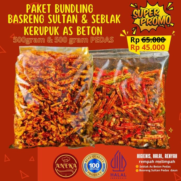 

SALE PAKET BUNDLING PROMO 500gr Basreng Sultan Pedas & 500gr Seblak Kerupuk As Beton ANEKA SNACK