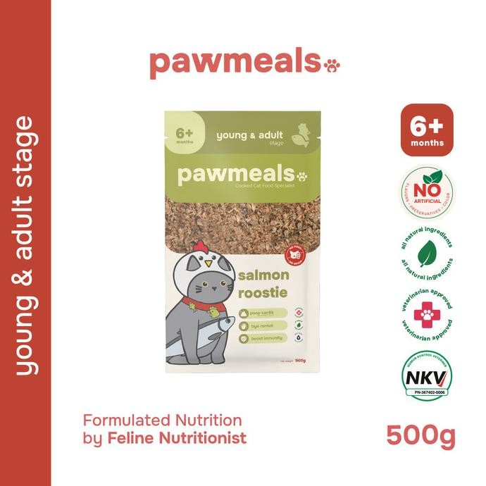 

READY PAWMEALS CAT SALMON ROOSTIE MAKANAN KUCING MENU SALMON AYAM 500 GR