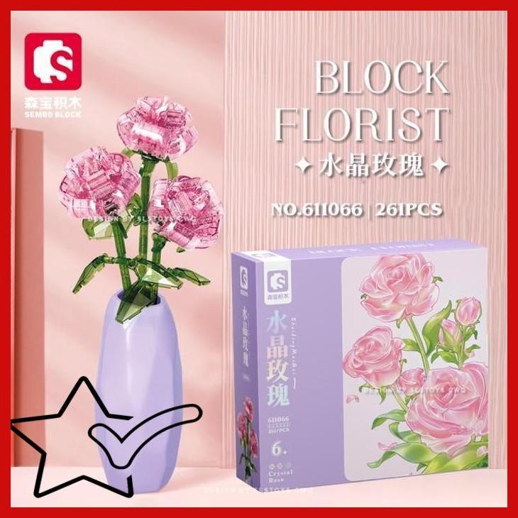[KHR] SEMBO 611066 CRYSTAL ROSE FLOWER BRICK BLOCK BUNGA