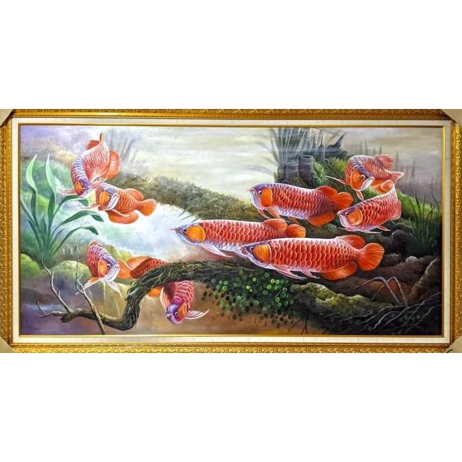 TERMURAH - Lukisan kanvas ikan arwana plus frame 200x100