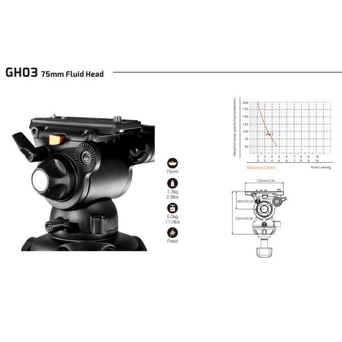 Tripod Head E-Image 75Mm Gh03 - Fix Drag 5Kg Eimage New Stok