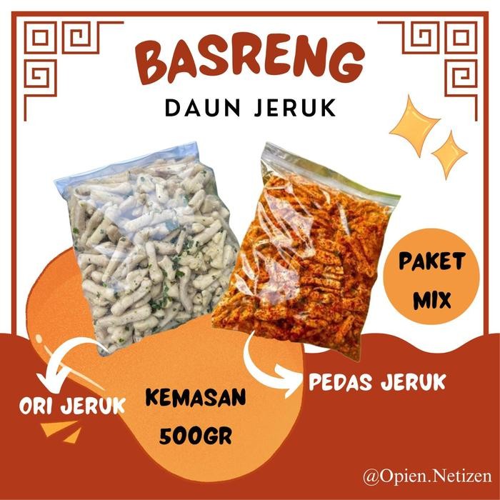 

OBRAL Paket Mix !!! Basreng Pedas Jeruk + ori jeruk isi 500gr/kemasan Cemilan Food