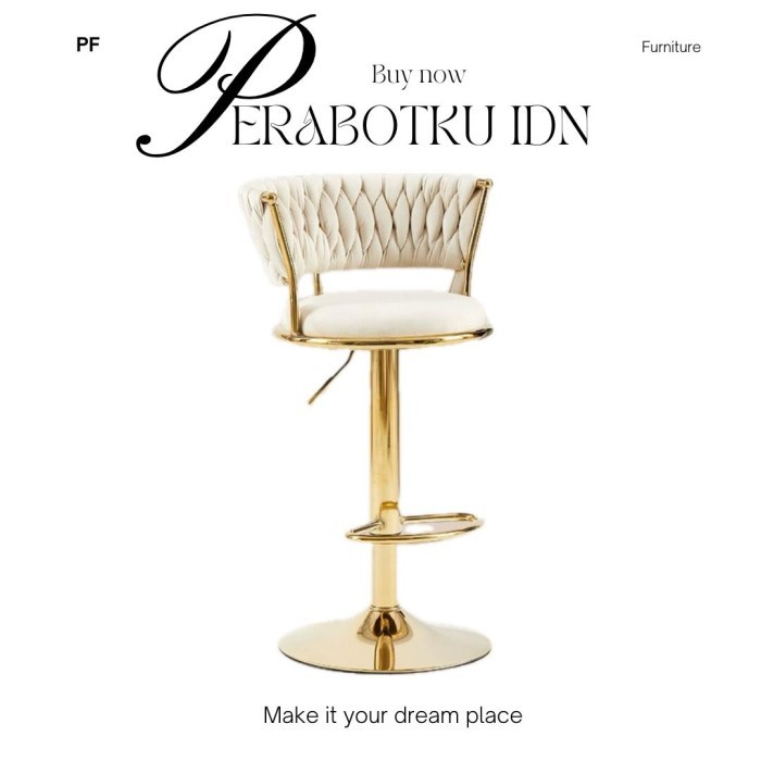 KURSI BAR GOLD MEWAH BANGKU TINGGI KURSI CAFE BARSTOOL KURSI BAR PUTAR - KREM