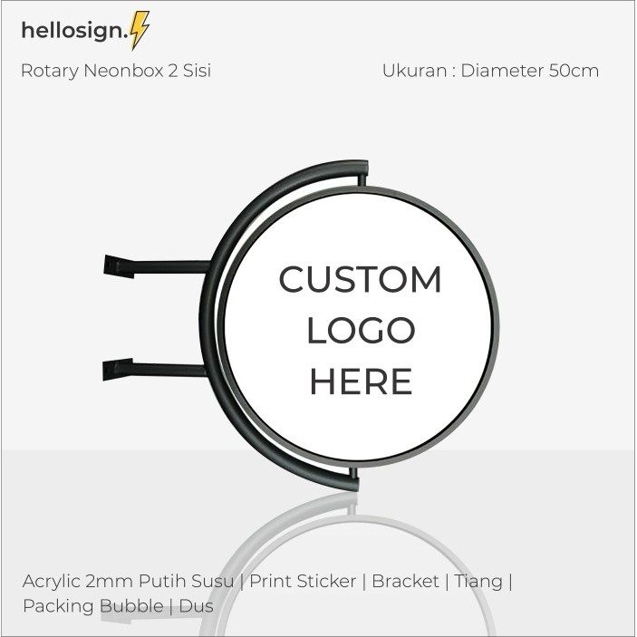 Neon Box Bulat 2 Sisi Rotary + Printing Neon Box LED Caf LED Stand Toko Neon Box Putar