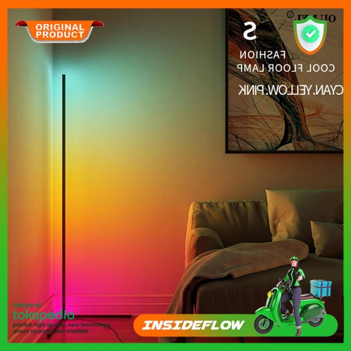 Lampu Standing Lamp RGB Light Aesthetic Dekorasi Kamar Gaming + Remote