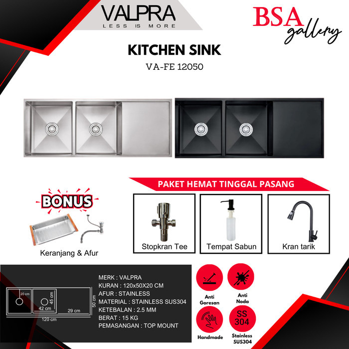 KITCHEN SINK STAINLESS VALPRA VHE 12050 + RAK /BAK CUCI PIRING