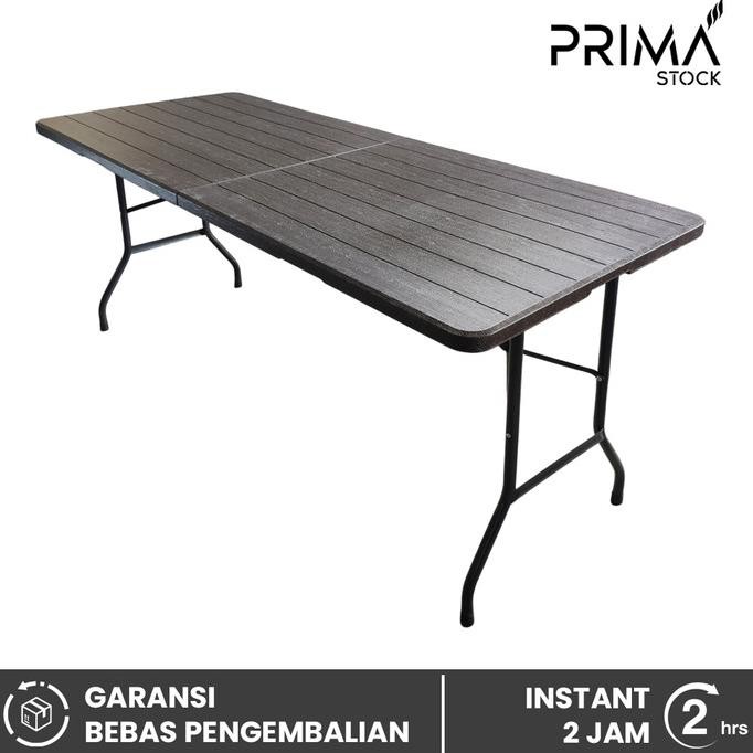 Diskon Meja Lipat bagi 2 180x75 cm Plastik Motif Kayu Prasmanan Koper Bazar Travel Portable Piknik