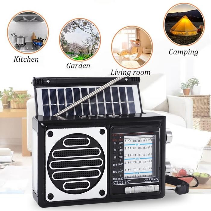 Radio Bluetooth Tenaga Surya/Matahari Fleco F-358 Bisa Bluetooth Speaker + Senter Led + Lampu Led +
