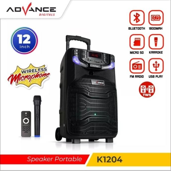Speaker Meeting Portable Speaker Advance K-1204 Ampli Bluetooth 12 " New Stok