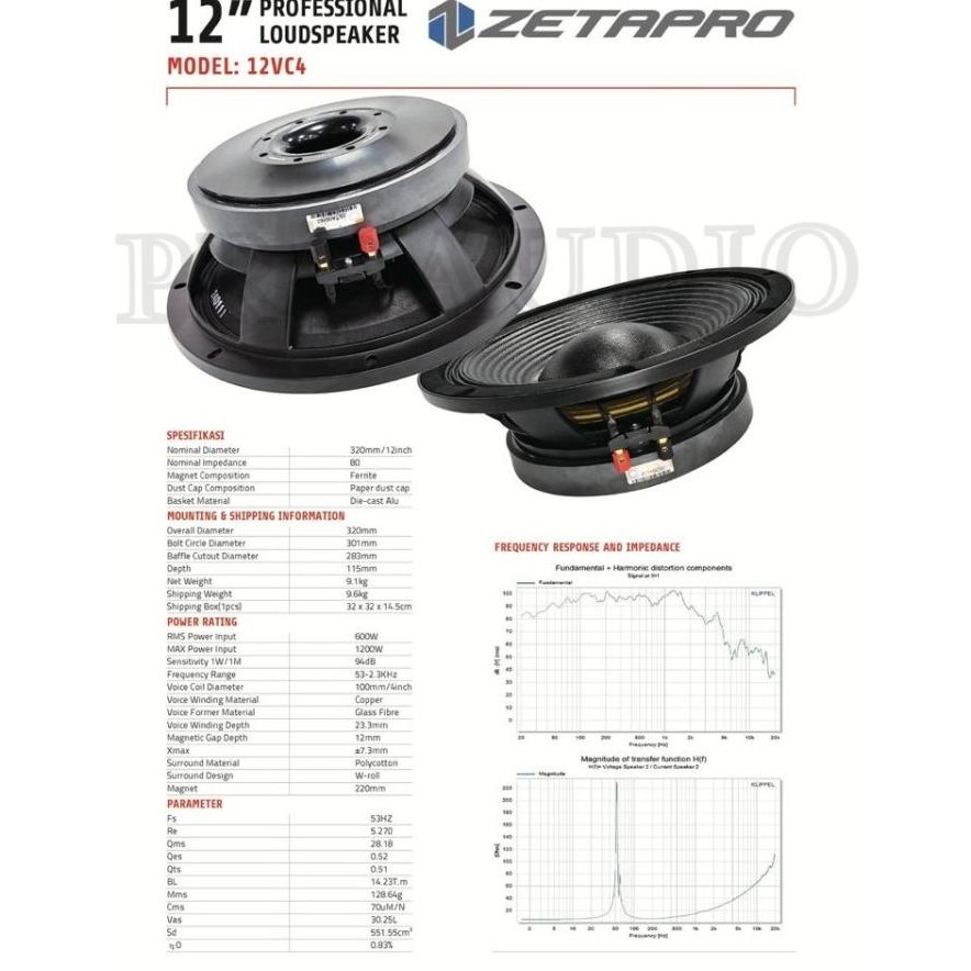 Speaker Komponen 12 Inch Zetapro 12Vc4 / 12 Vc4 / 12 Vc 4 Original New Stok