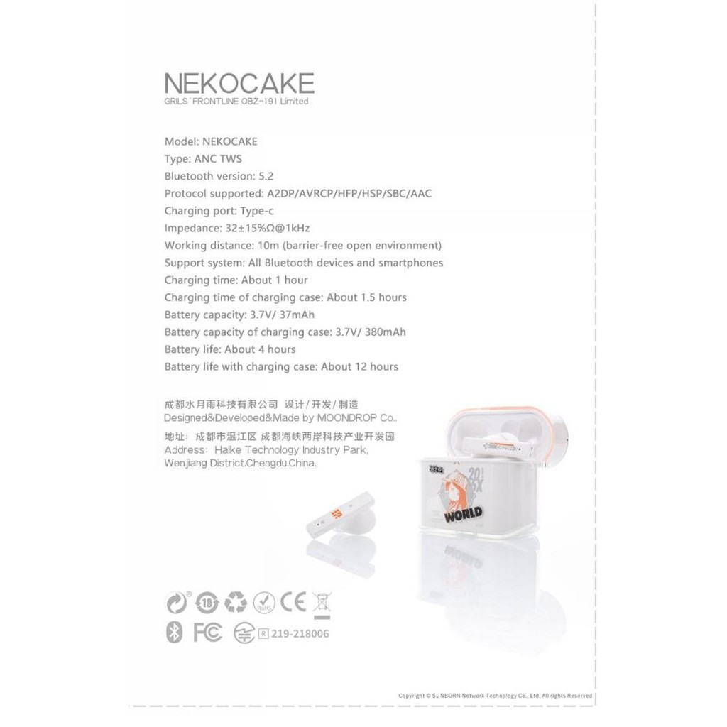 Moondrop Nekocake Girls' Frontline Limited Edition True Wireless Tws New Stok