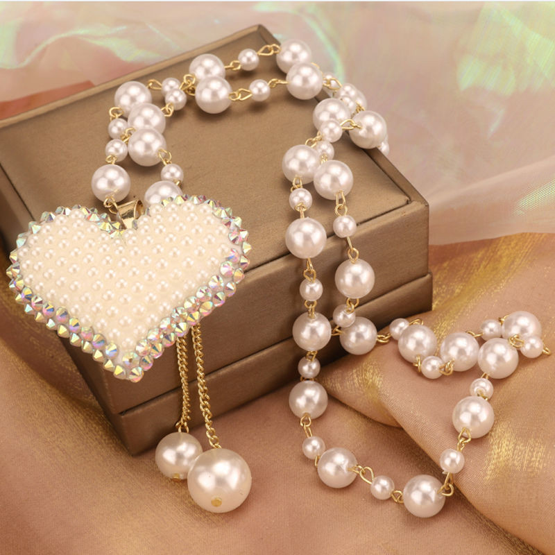 Faux Pearl Necklace Autumn Winter Versatile Chanel Style Decorative Pendant Tassel Accessory