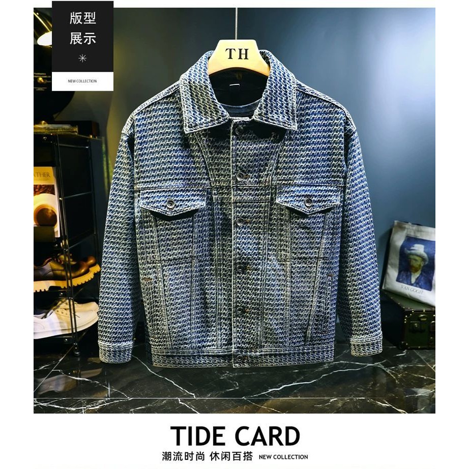 Jaket jaket pria longgar kerah tampan jalan