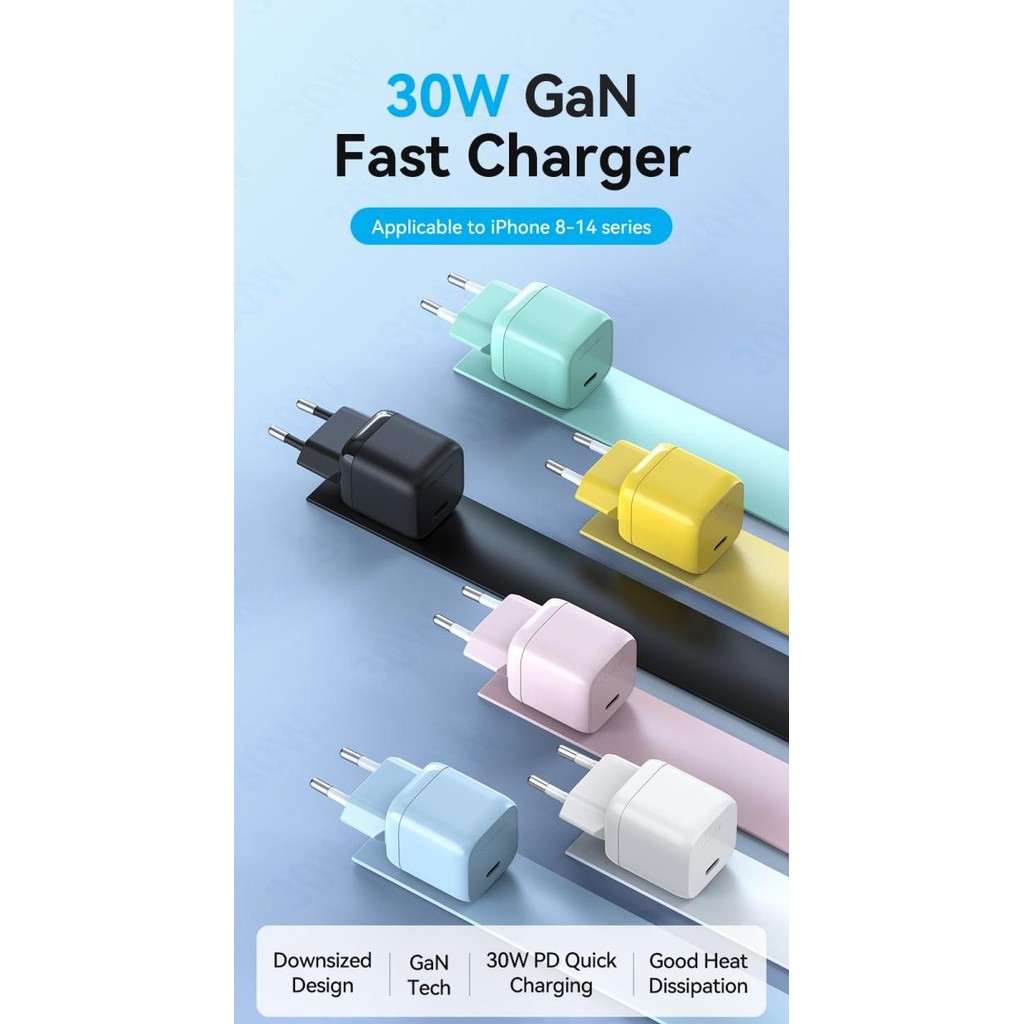 SALE Mini GaN Charger Adaptor USB-C 30Watt Android Apple - Vention