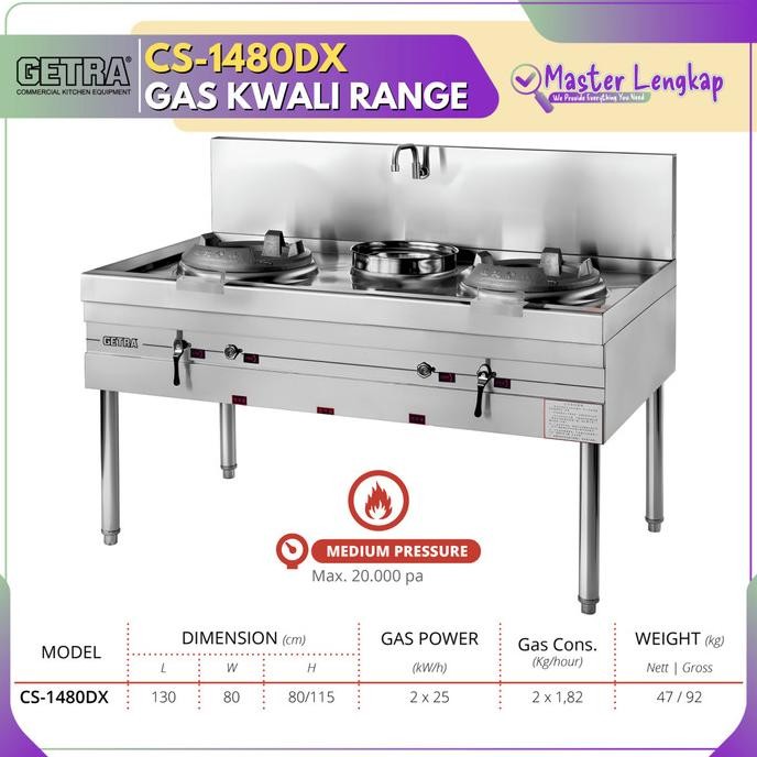 CO GETRA GAS KWALI RANGE 2 BURNER + 1 SOUP RING CS-1480DX / CS1480DX / CS 1480DX