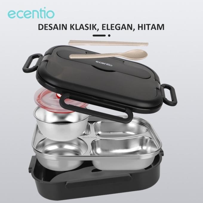 ECENTIO 1L KOTAK MAKAN STAINLESS 304 TEMPAT MAKAN LUNCH BOX 4/5 SEKAT