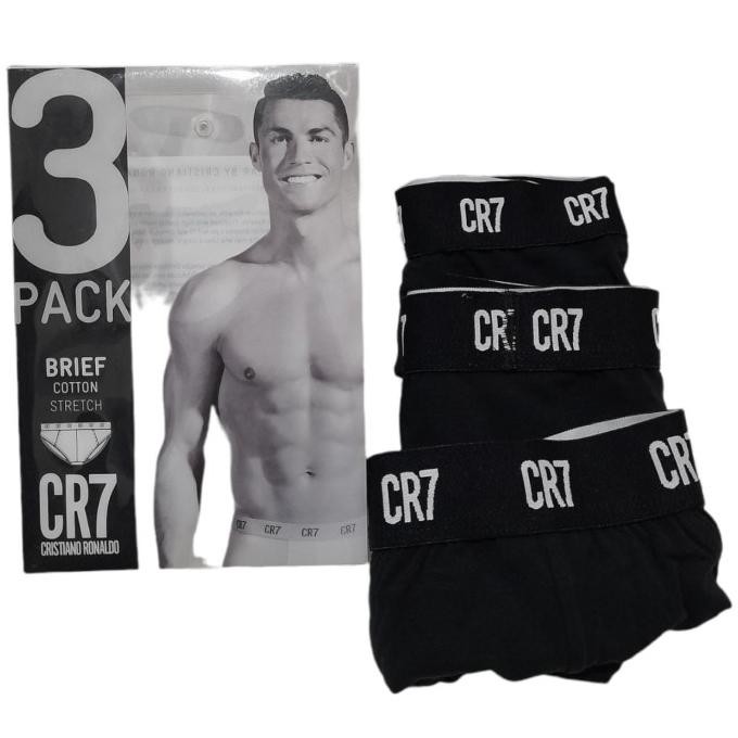 3Pcs Underwear Cr7 Cristiano Ronaldo Basic Brief Cotton Stretch Black Original Dan Terpercaya