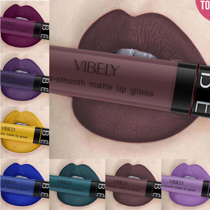 Kualitas Tinggi22Glasir Bibir Gaya Eropa dan Amerika, Lacquer Bibir Kering  Lipstik Matte Biru Hijau