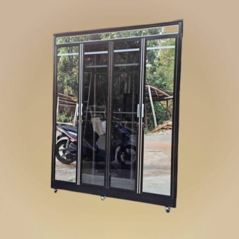 Lemari baju pakaian kaca aluminium 4 pintu