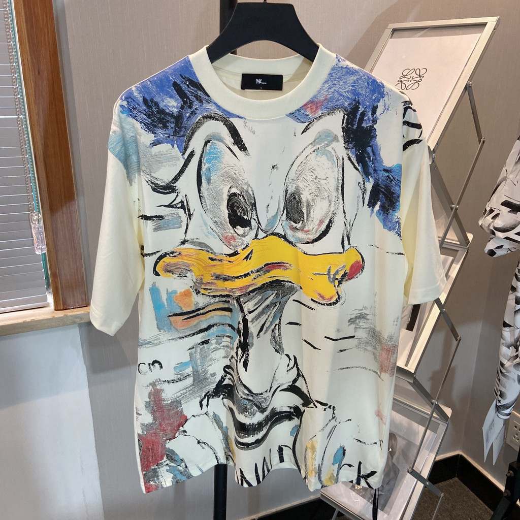 Donal Bebek Cetakan Grafiti Pria, Baju Lengan Pendek Cetakan Grafiti Semua Cocok T Baju Kaos