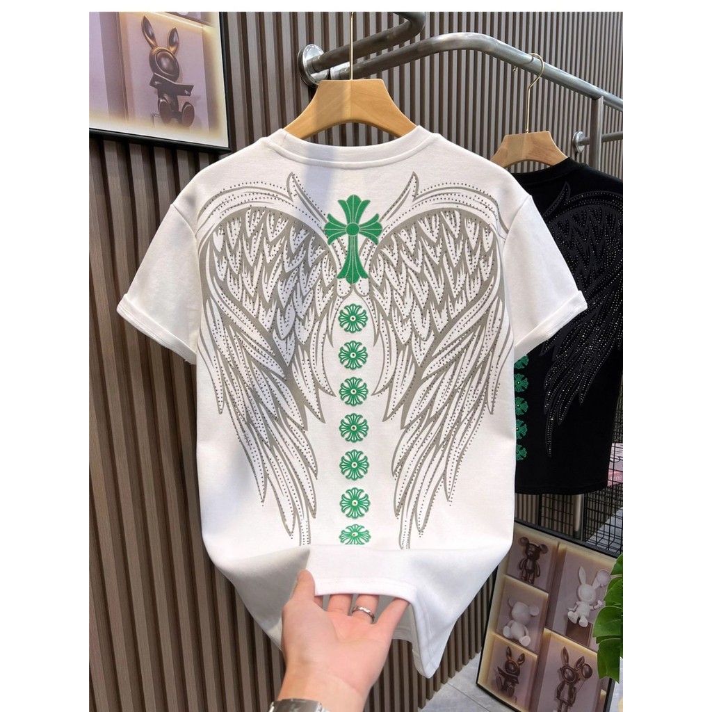 Men's Personality Printed Silver Powder Back Wings T T-shirt