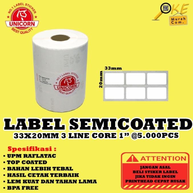 

HARGA DISKON Stiker Label Barcode Semicoated 33x20 mm / 33 x 20 mm / 33x20mm 3 Line Core 1 inch isi 5.000pcs