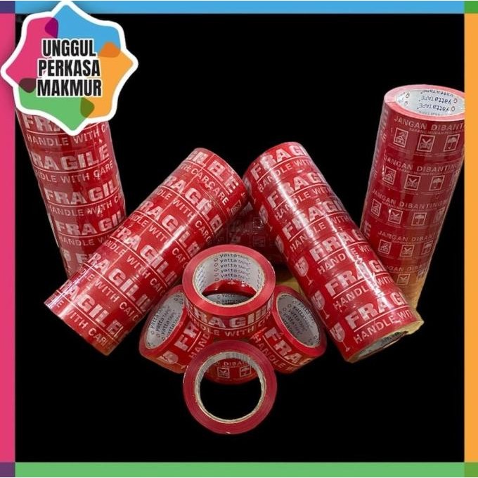 

MURAH Lakban Fragile 2 inch 48mmX90yard Per Roll 6pcs Isolasi Selotip Besar