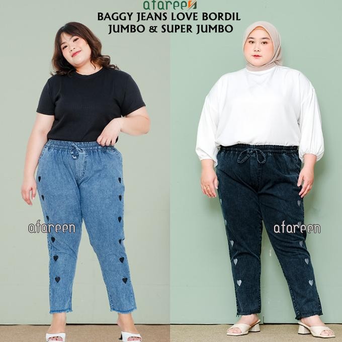PROMO Celana Kulot Jeans Jumbo Pinggang Karet Boyfriend Jeans Snow Haigwaist