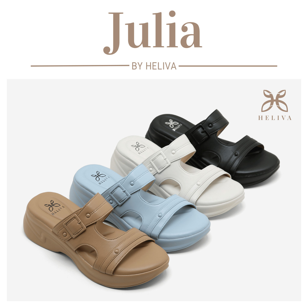 HELIVA JULIA Sandal Wedges Wanita Double Strap Buckle Sol 5cm HV6210