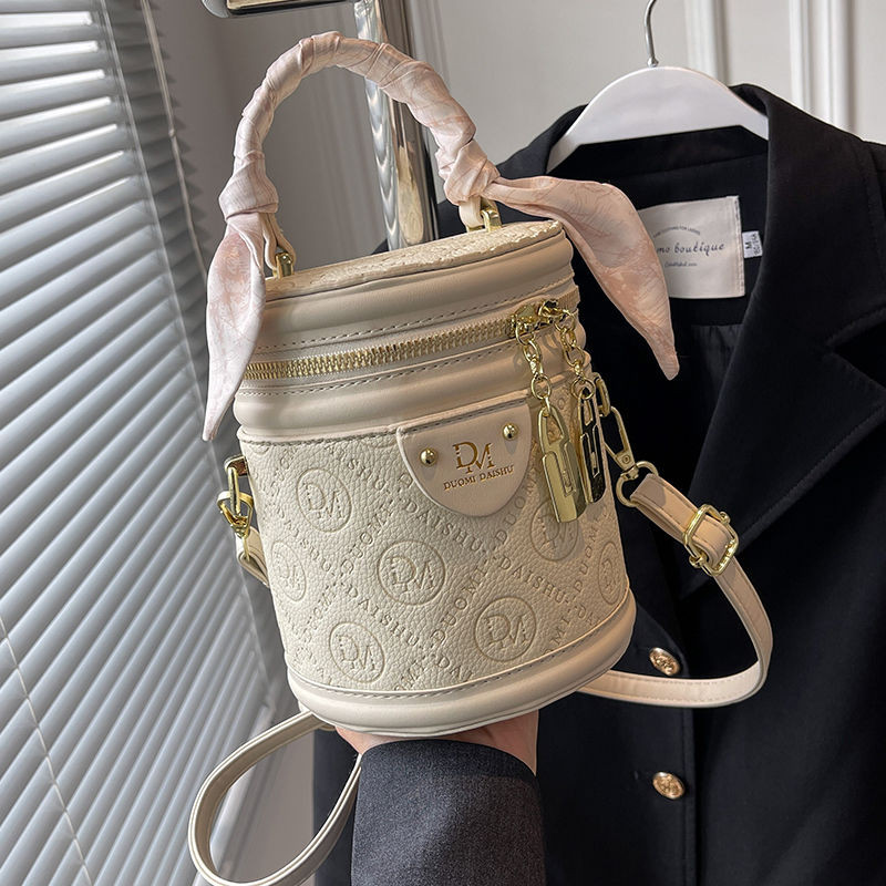 Tas Wanita Elegan/Tas Bahu Genggam Silinder/Tas selempang putih
