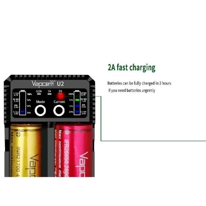 Sale Authentic Vapcell U2 Fast Charger Battery 2A | 18650 21700 Aaa Aa