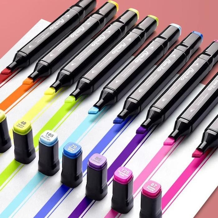 

SPECIAL Aimilo Spidol Warna Warni 1 Set Sketch Marker 2 Tip Touch Marker 48/60/80 Warna ka-79