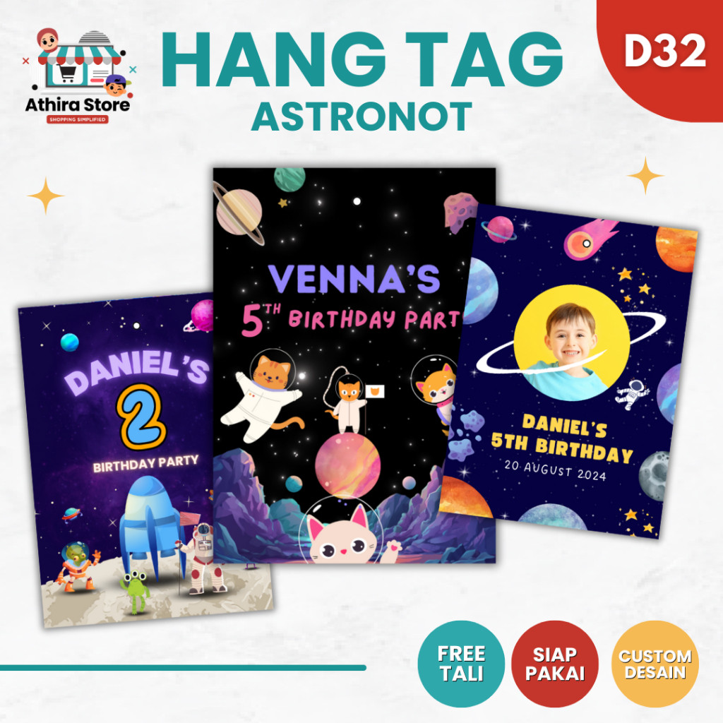 D32 hangtag model astronot hang tag birthday hantungan ulang tahun anak galaxi khitan souvenir